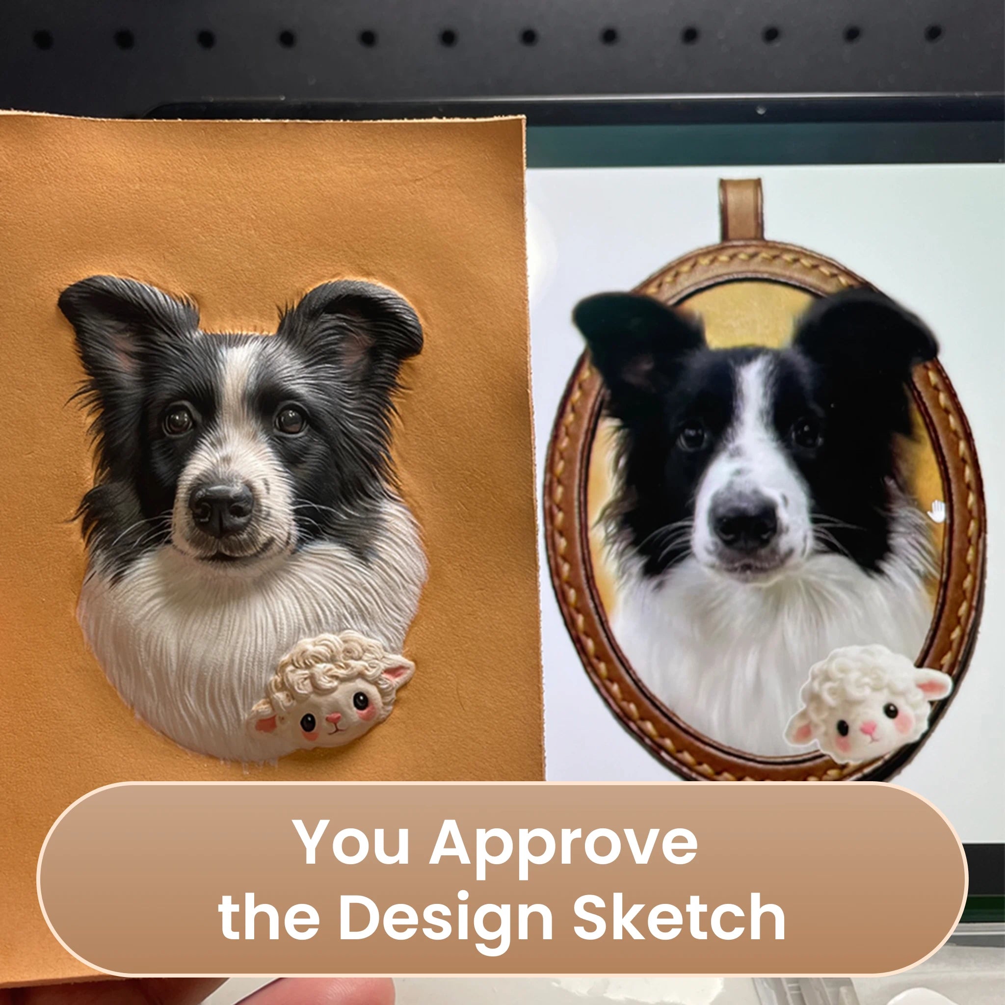 Custom Hand-Carved Leather Pet Portrait Keepsake