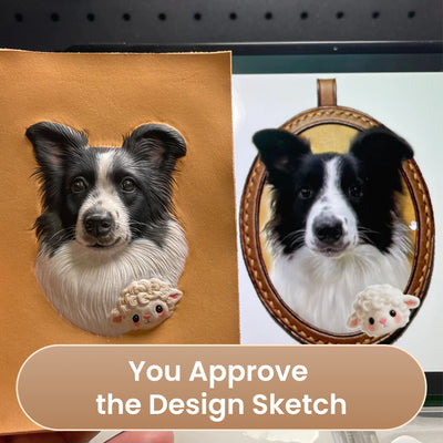 Custom Hand-Carved Leather Pet Portrait Keepsake